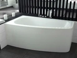 Baignoire Asymétrique|Besco Baignoire asymétrique - 150 x 80 cm - Gauche - avec Habillage - Pieds - Vidage Chrome - LUNA