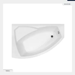 Baignoire Asymétrique|Besco Baignoire asymétrique - 130 x 85 cm - Gauche - avec Tablier - Pieds - Repose-tête - Vidage Chrome - RIMA