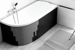 Besco Baignoire asymétrique - 160 x 75 cm - Gauche - avec Habillage - Pieds - Vidage Chrome - AVITA SLIM