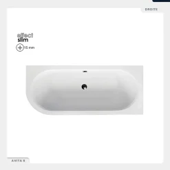 Besco Baignoire asymétrique - 180 x 80 cm - Droite - sans Habillage - avec Pieds - Vidage Chrome - AVITA SLIM