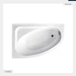 Baignoire Asymétrique|Besco Baignoire asymétrique - 140 x 80 cm - Gauche - avec Tablier Blanc - Pieds - Vidage Chrome - CORNEA