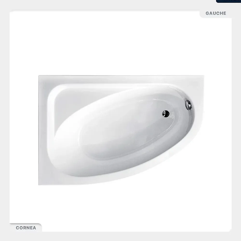 Baignoire Asymétrique|Besco Baignoire asymétrique - 140 x 80 cm - Gauche - avec Tablier Blanc - Pieds - Vidage Chrome - CORNEA