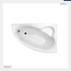 Baignoire Asymétrique|Besco Baignoire asymétrique - 150 x 100 cm - Droite - avec Tablier - Pieds - Vidage Chrome - NATALIA