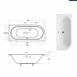 Besco Baignoire asymétrique - 150 x 75 cm - Droite - avec Habillage - Pieds - Vidage Chrome - AVITA SLIM