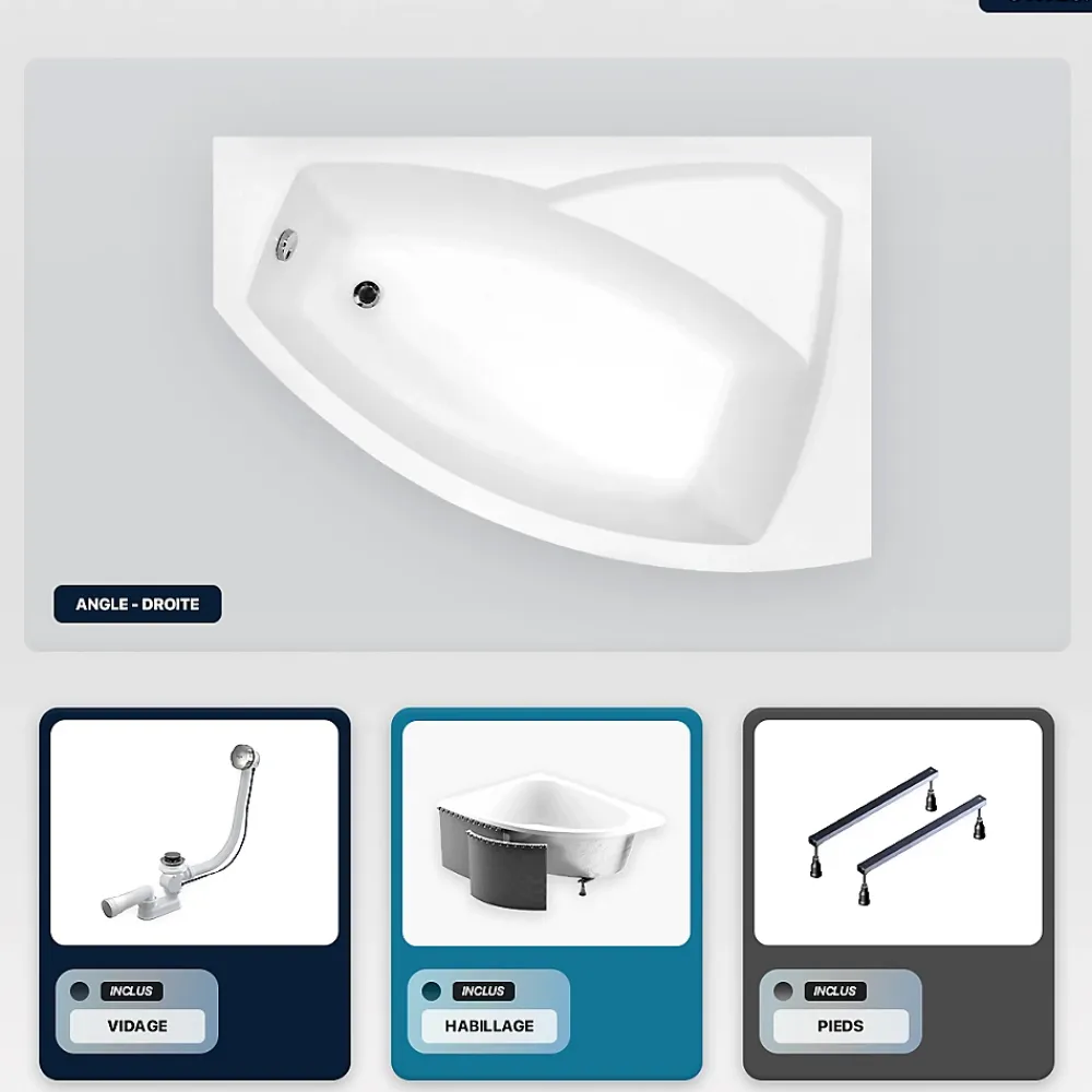 Baignoire Asymétrique|Besco Baignoire asymétrique - 130 x 85 cm - Droite - avec Habillage - Pieds - Vidage Chrome - RIMA