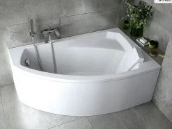 Baignoire Asymétrique|Besco Baignoire asymétrique - 130 x 85 cm - Droite - avec Habillage - Pieds - Vidage Chrome - RIMA