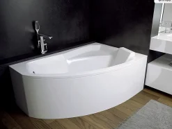 Baignoire Asymétrique|Besco Baignoire asymétrique - 130 x 85 cm - Droite - avec Habillage - Pieds - Vidage Chrome - RIMA