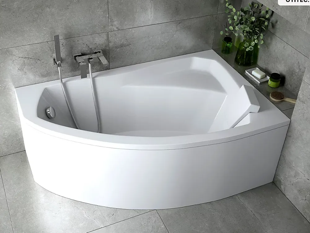 Baignoire Asymétrique|Besco Baignoire asymétrique - 140 x 90 cm - Droite - avec Habillage - Pieds - Vidage Chrome - RIMA