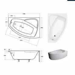 Baignoire Asymétrique|Besco Baignoire asymétrique - 140 x 90 cm - Droite - avec Habillage - Pieds - Vidage Chrome - RIMA