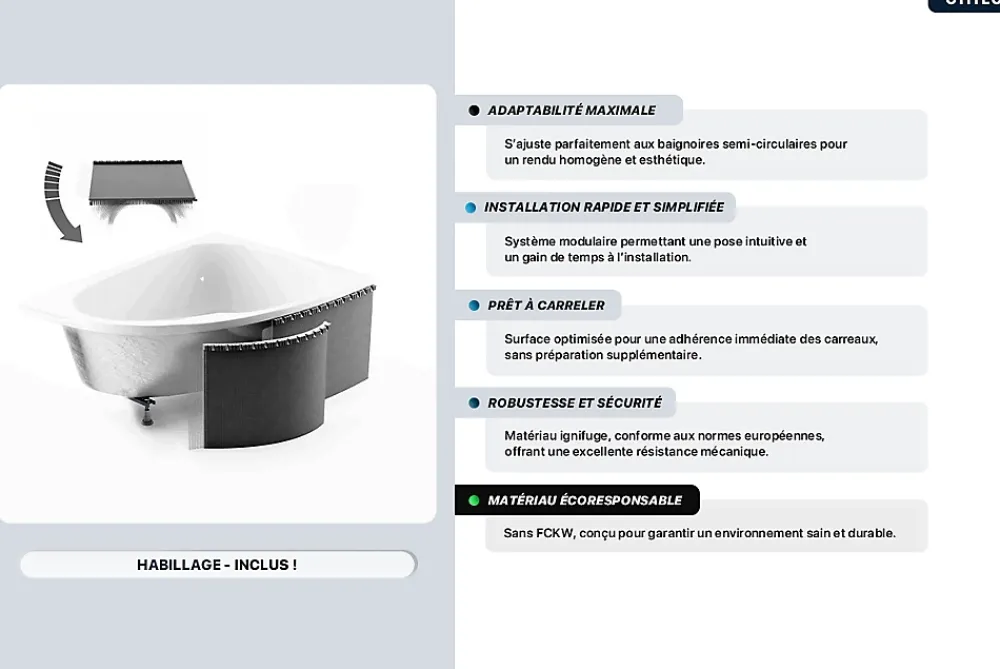 Besco Baignoire asymétrique - 170 x 125 cm - Gauche - avec Habillage - Pieds - 2 Repose-têtes - Vidage Chrome - INTIMA DUO SLIM