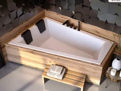 Besco Baignoire asymétrique - 170 x 125 cm - Gauche - avec Habillage - Pieds - 2 Repose-têtes - Vidage Chrome - INTIMA DUO SLIM