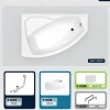 Besco Baignoire asymétrique - 140 x 90 cm - Gauche - avec Tablier - Pieds - Repose-tête - Vidage Chrome - RIMA