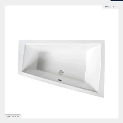Besco Baignoire asymétrique - 180 x 125 cm - Droite - avec Pieds - 2 Repose-têtes - Étagère bambou - Vidage Chrome - INTIMA DUO