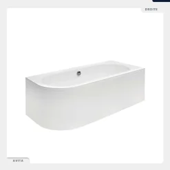 Baignoire Asymétrique|Besco Baignoire asymétrique - 150 x 75 cm - Droite - sans Habillage - avec Pieds - Repose-tête - Étagère bambou - Vidage Chrome - AVITA