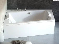 Baignoire Asymétrique|Besco Baignoire asymétrique - 160 x 100 cm - Gauche - avec Habillage - Pieds - Vidage Chrome - INFINITY
