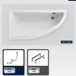 Baignoire Asymétrique|Besco Baignoire asymétrique - 140 x 70 cm - Gauche - sans Habillage - avec Pieds - Vidage Chrome - PRAKTIKA