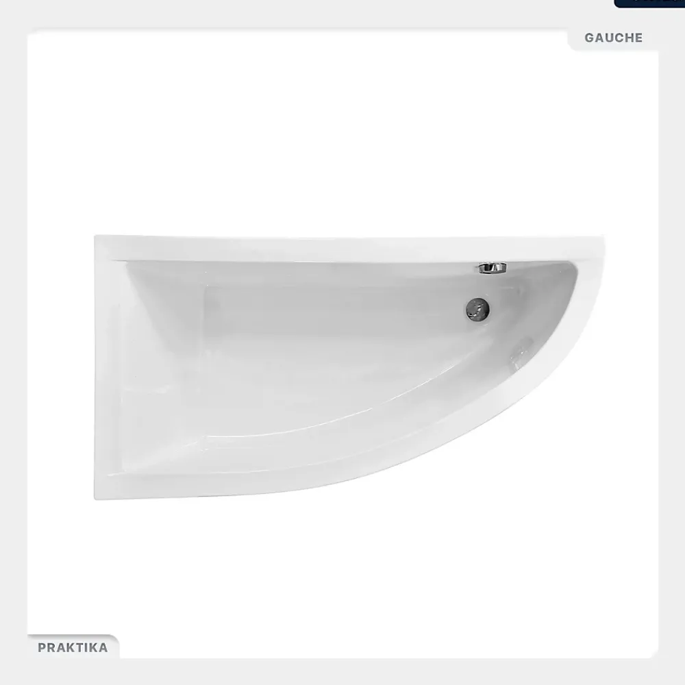 Baignoire Asymétrique|Besco Baignoire asymétrique - 140 x 70 cm - Gauche - sans Habillage - avec Pieds - Vidage Chrome - PRAKTIKA