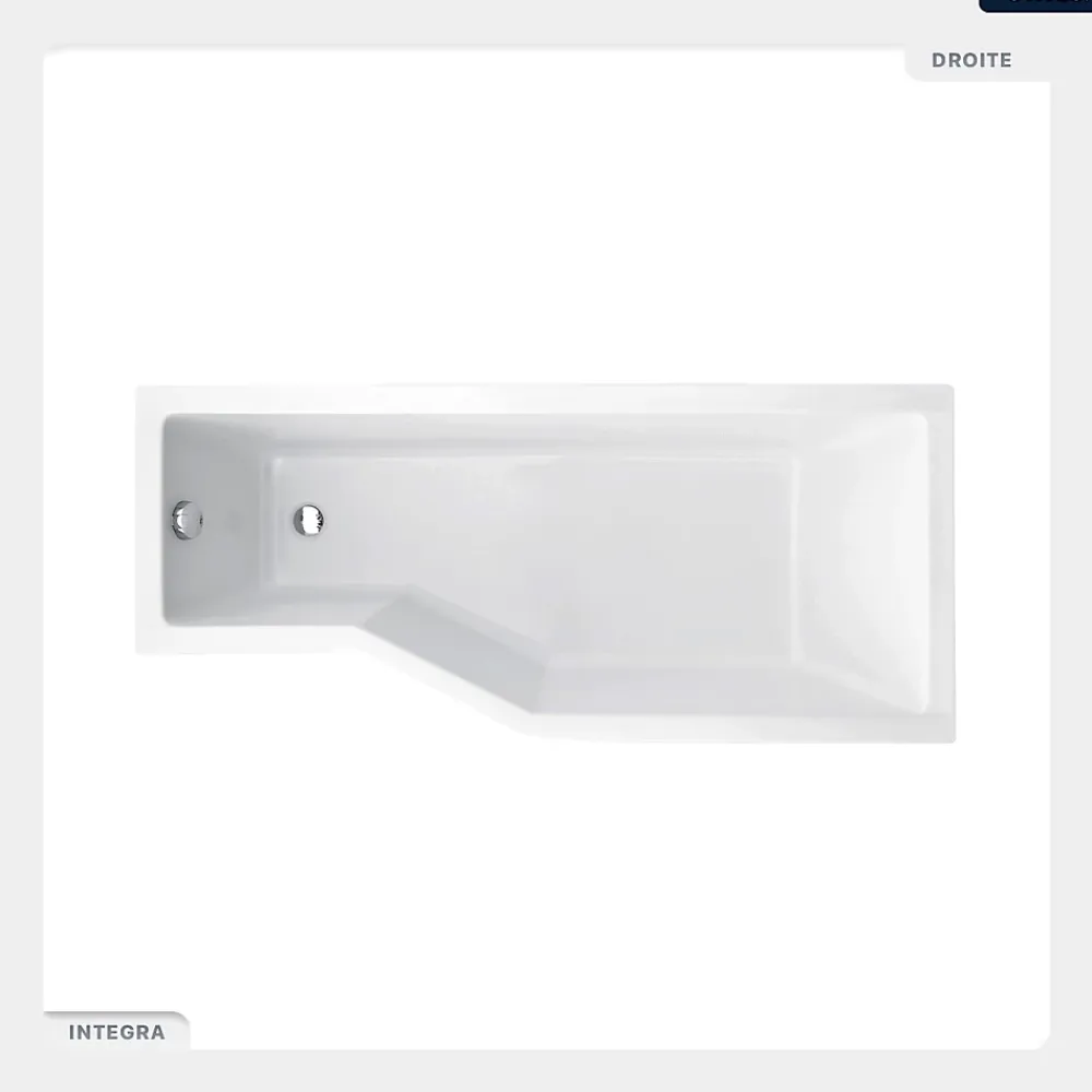 Baignoire Asymétrique|Besco Baignoire asymétrique - 150 x 75 cm - Droite - avec Tablier - Pieds - Vidage Chrome - INTEGRA