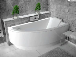 Baignoire Asymétrique|Besco Baignoire asymétrique - 150 x 70 cm - Droite - avec Habillage - Pieds - Vidage Chrome - PRAKTIKA