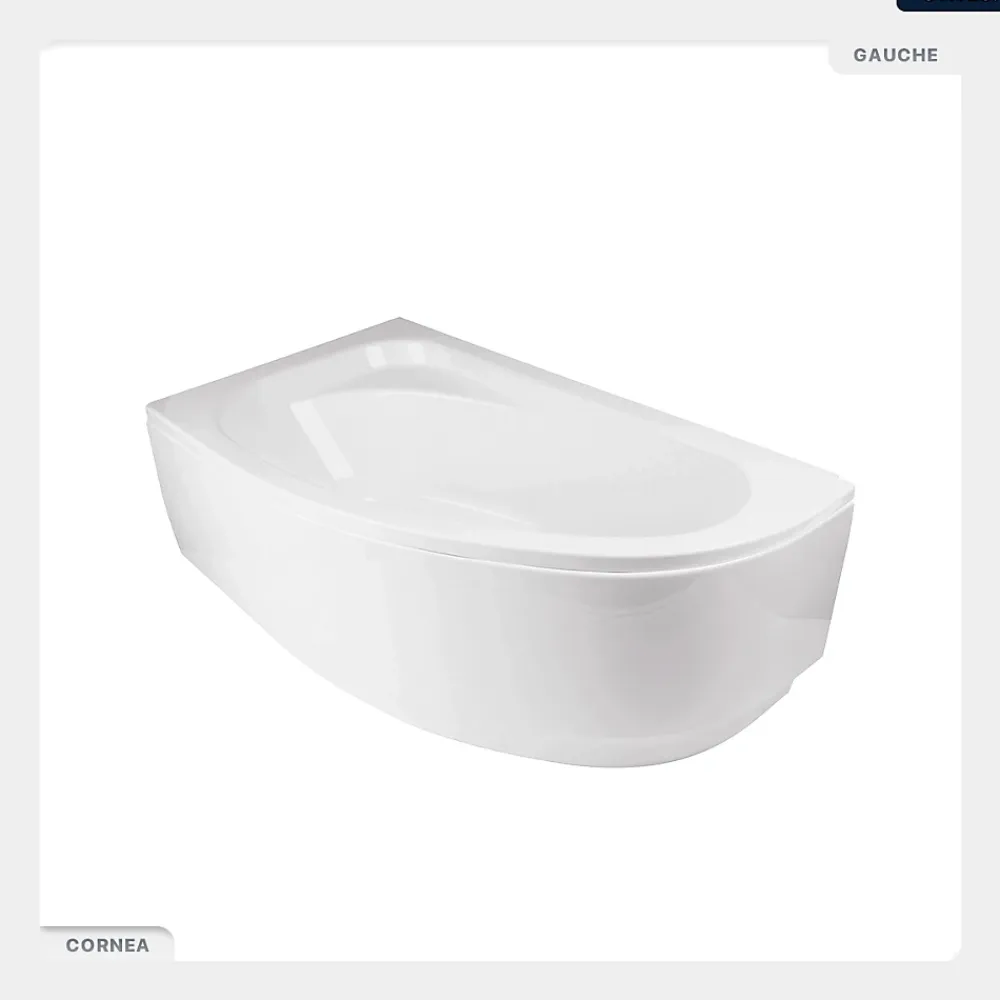 Baignoire Asymétrique|Besco Baignoire asymétrique - 150 x 100 cm - Gauche - avec Tablier Blanc - Pieds - Vidage Chrome - CORNEA