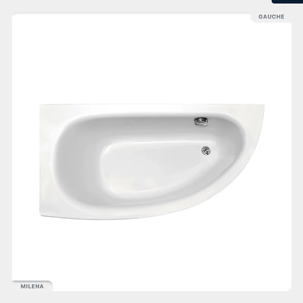 Baignoire Asymétrique|Besco Baignoire asymétrique - 150 x 70 cm - Gauche - sans Habillage - avec Pieds - Vidage Chrome - MILENA