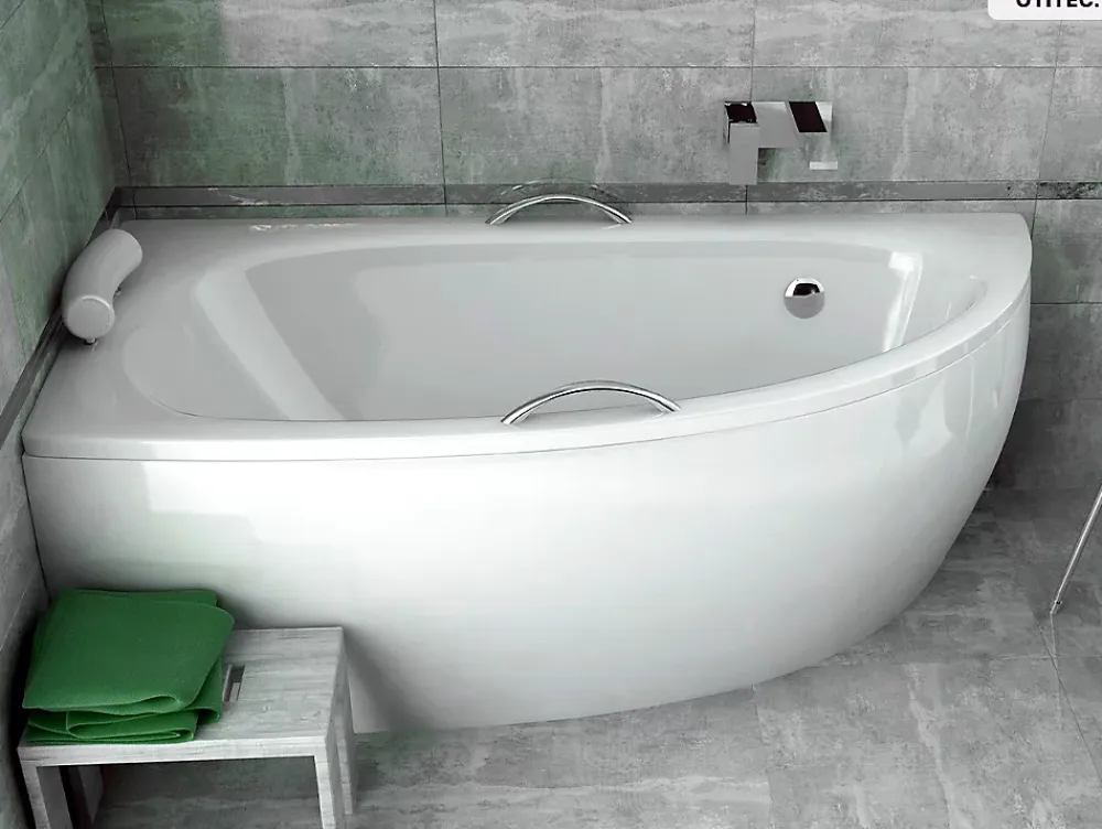 Baignoire Asymétrique|Besco Baignoire asymétrique - 150 x 70 cm - Gauche - sans Habillage - avec Pieds - Vidage Chrome - MILENA