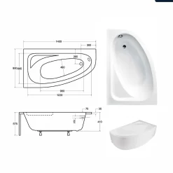 Besco Baignoire asymétrique - 140 x 80 cm - Gauche - sans Habillage - avec Pieds - Vidage Chrome - CORNEA