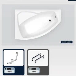 Besco Baignoire asymétrique - 170 x 110 cm - Gauche - sans Habillage - avec Pieds - Vidage Chrome - RIMA