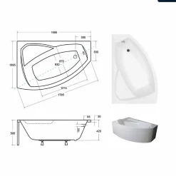 Besco Baignoire asymétrique - 170 x 110 cm - Gauche - sans Habillage - avec Pieds - Vidage Chrome - RIMA