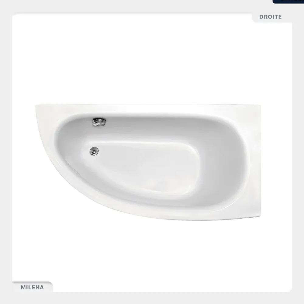Baignoire Asymétrique|Besco Baignoire asymétrique - 150 x 70 cm - Droite - avec Habillage - Pieds - Vidage Chrome - MILENA