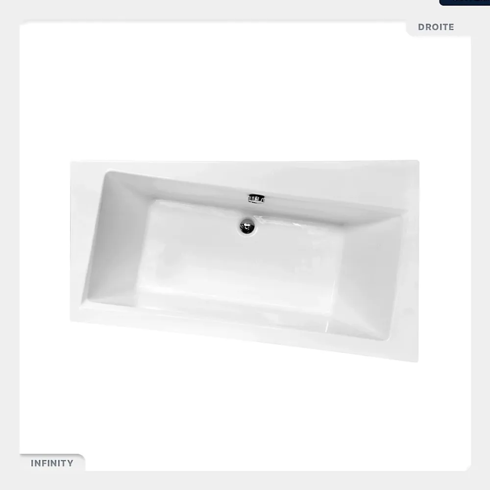 Besco Baignoire asymétrique - 160 x 100 cm - Droite - sans Habillage - avec Pieds - Vidage Chrome - INFINITY