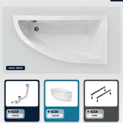 Besco Baignoire asymétrique - 140 x 70 cm - Droite - avec Tablier - Pieds - Vidage Chrome - PRAKTIKA