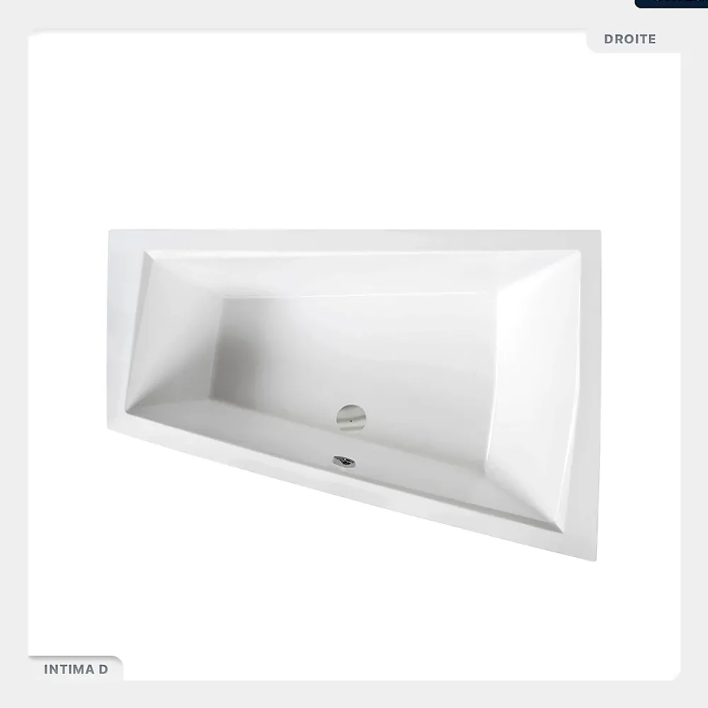 Besco Baignoire asymétrique - 170 x 125 cm - Droite - sans Habillage - avec Pieds - 2 Repose-têtes - Vidage Chrome - INTIMA DUO