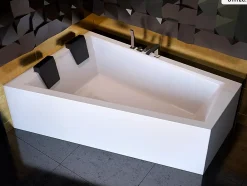 Besco Baignoire asymétrique - 170 x 125 cm - Gauche - avec Habillage - Pieds - 2 Repose-têtes - Vidage Chrome - INTIMA DUO