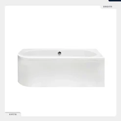 Baignoire Asymétrique|Besco Baignoire asymétrique - 170 x 75 cm - Droite - avec Tablier Blanc - Pieds - Vidage Chrome - AVITA