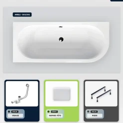 Besco Baignoire asymétrique - 160 x 75 cm - Gauche - sans Habillage - avec Pieds - Repose-tête - Vidage Chrome - AVITA