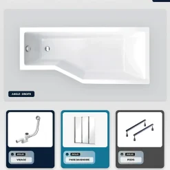 Besco Baignoire asymétrique - 150 x 75 cm - Droite - sans Habillage - avec Pieds - Pare Baignoire 3 Volets - Vidage Chrome - INTEGRA