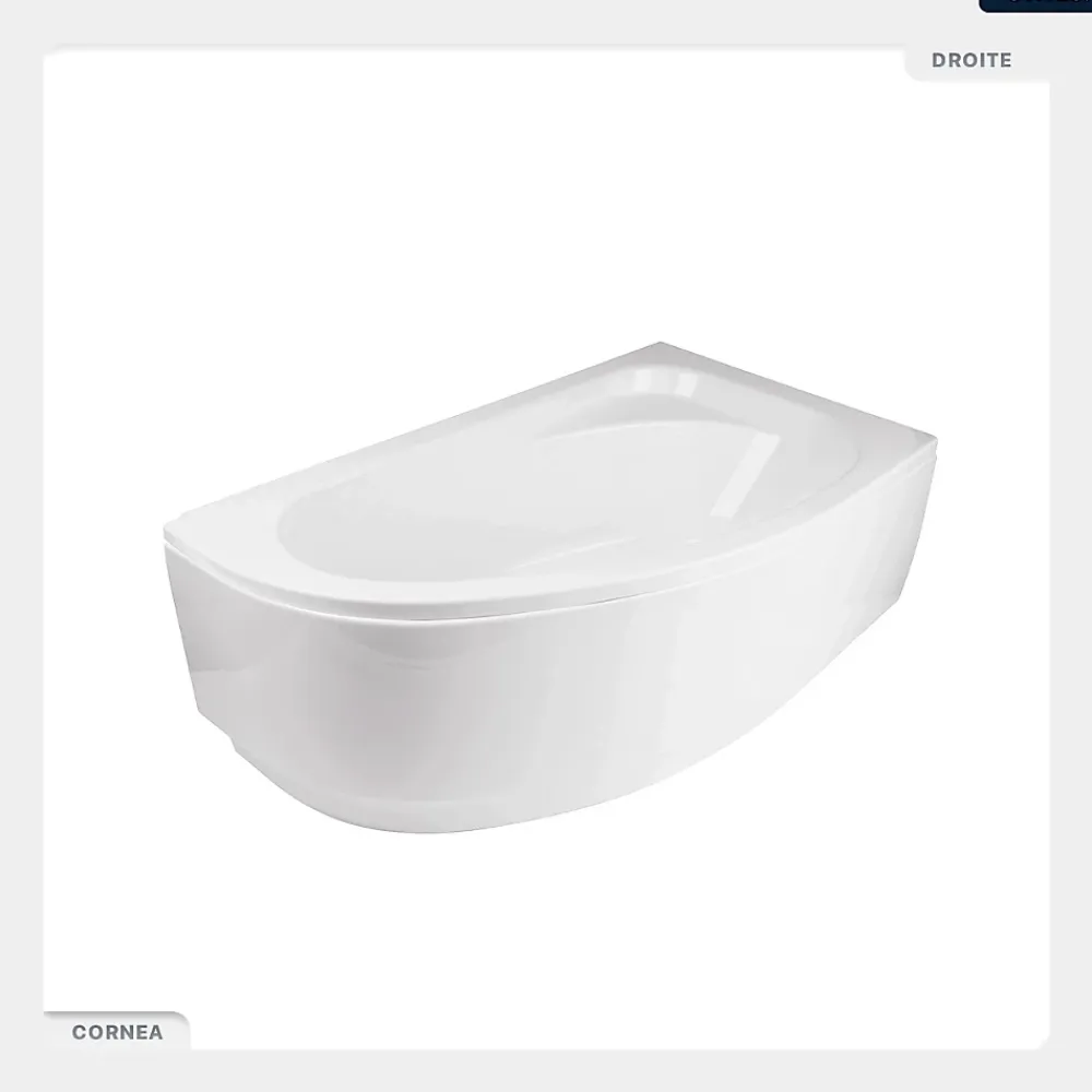Besco Baignoire asymétrique - 150 x 100 cm - Droite - avec Tablier Blanc - Pieds - Vidage Chrome - CORNEA