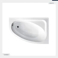 Besco Baignoire asymétrique - 150 x 100 cm - Droite - avec Tablier Blanc - Pieds - Vidage Chrome - CORNEA