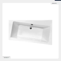 Baignoire Asymétrique|Besco Baignoire asymétrique - 160 x 100 cm - Droite - avec Habillage - Pieds - Vidage Chrome - INFINITY