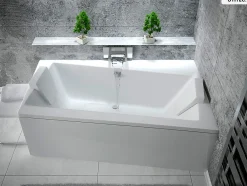 Baignoire Asymétrique|Besco Baignoire asymétrique - 160 x 100 cm - Droite - avec Habillage - Pieds - Vidage Chrome - INFINITY