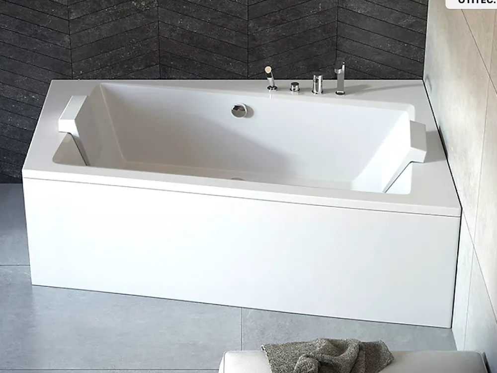 Baignoire Asymétrique|Besco Baignoire asymétrique - 160 x 100 cm - Droite - avec Habillage - Pieds - Vidage Chrome - INFINITY
