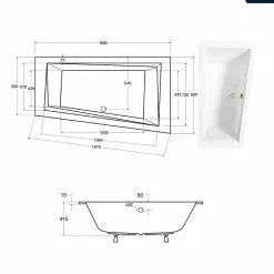 Besco Baignoire asymétrique - 160 x 90 cm - Droite - sans Habillage - avec Pieds - Vidage Chrome - INTIMA SLIM