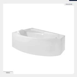 Baignoire Asymétrique|Besco Baignoire asymétrique - 130 x 85 cm - Gauche - sans Habillage - avec Pieds - Repose-tête - Vidage Chrome - RIMA
