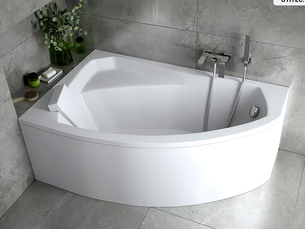 Baignoire Asymétrique|Besco Baignoire asymétrique - 130 x 85 cm - Gauche - sans Habillage - avec Pieds - Repose-tête - Vidage Chrome - RIMA