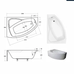 Baignoire Asymétrique|Besco Baignoire asymétrique - 130 x 85 cm - Gauche - sans Habillage - avec Pieds - Repose-tête - Vidage Chrome - RIMA
