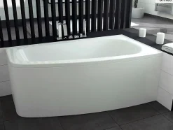 Besco Baignoire asymétrique - 150 x 80 cm - Droite - avec Tablier - Pieds - Vidage Chrome - LUNA