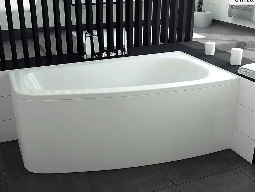 Besco Baignoire asymétrique - 150 x 80 cm - Droite - avec Tablier - Pieds - Vidage Chrome - LUNA