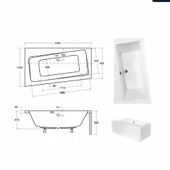 Besco Baignoire asymétrique - 170 x 110 cm - Gauche - avec Habillage - Pieds - Vidage Chrome - INFINITY