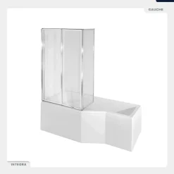 Besco Baignoire asymétrique - 150 x 75 cm - Gauche - sans Habillage - avec Pieds - Pare Baignoire 3 Volets - Vidage Chrome - INTEGRA
